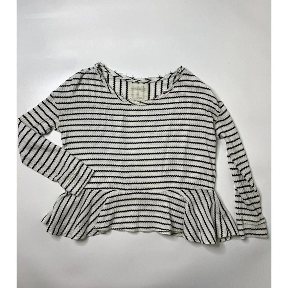 Free People WE THE FREE Thermal Striped Peplum Black White Top Size Small - Picture 1 of 6